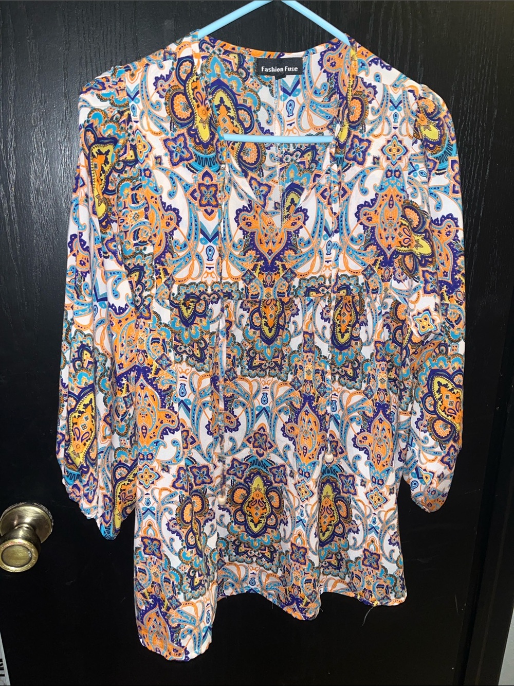 Fashion Fuse White Paisley Tie-Neck Blouse in Multi-Color